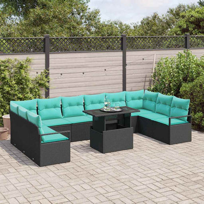 Set Divano da Giardino con cuscino 11 pcs Nero e blu polyrattan | homemem39