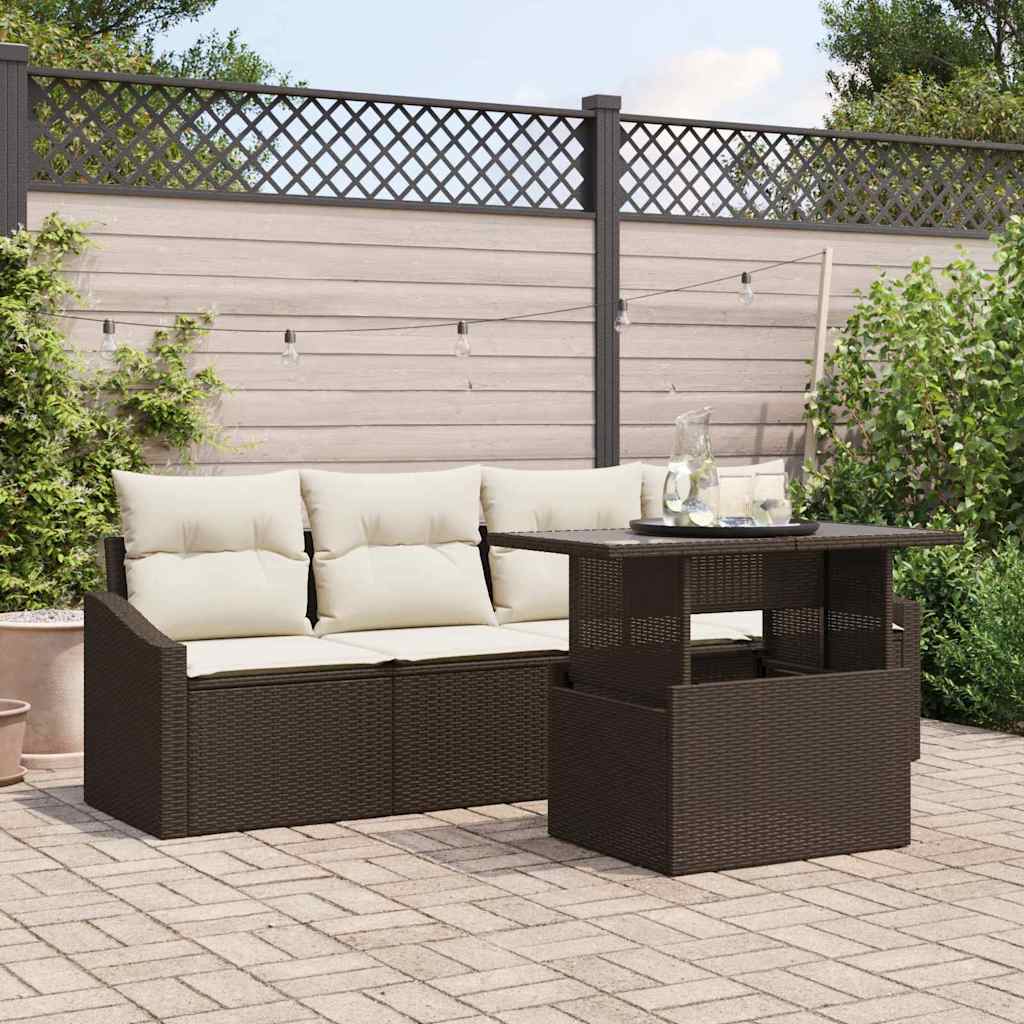Set Divano da Giardino 5 pcs Marrone e Crema polyrattan | homemem39