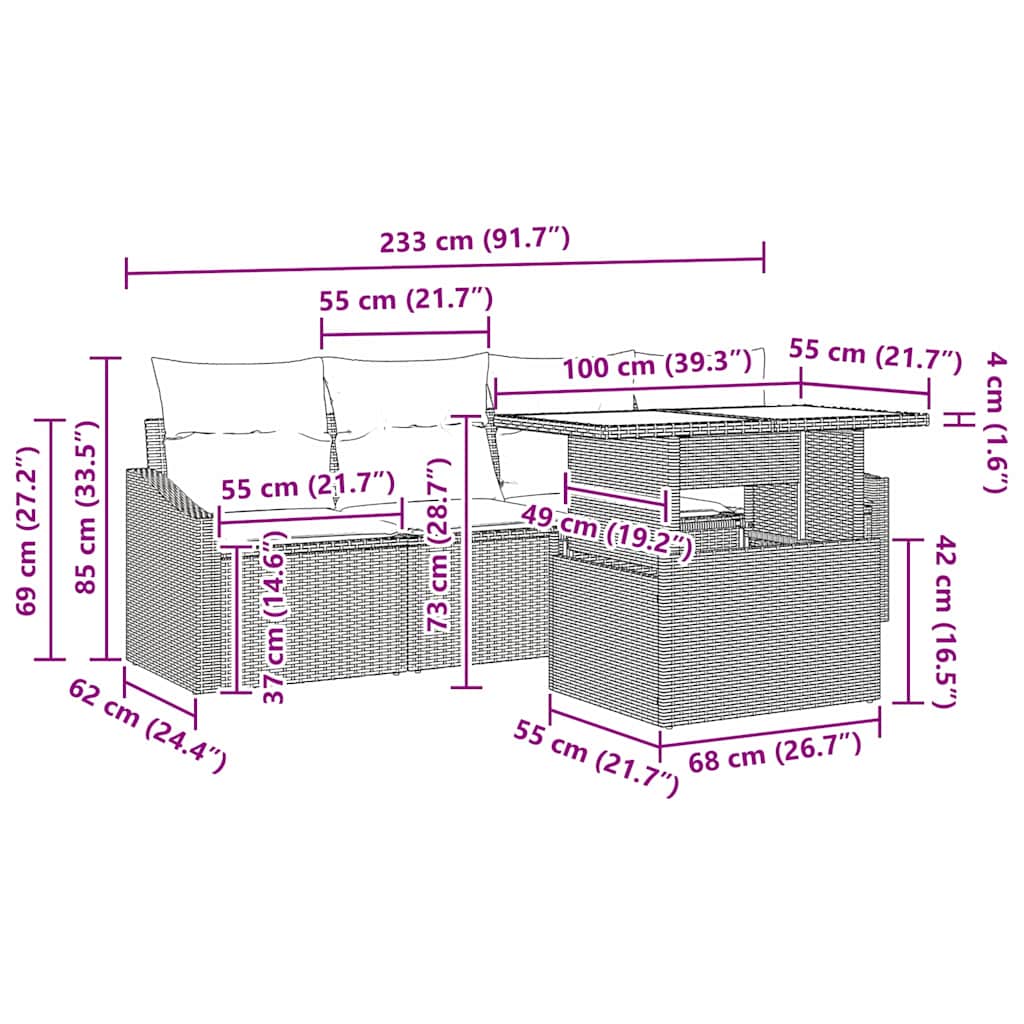 Set Divano da Giardino 5 pz Marrone e Crema polyrattan | homemem39