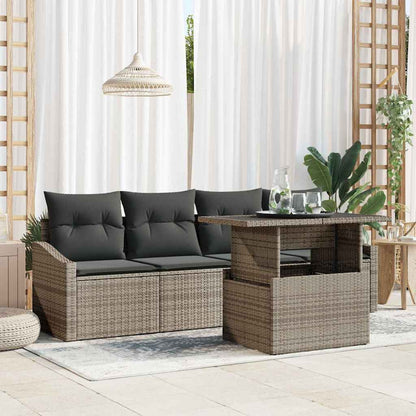 Set Divano da Giardino con cuscino 5 pcs Grigio polyrattan | homemem39