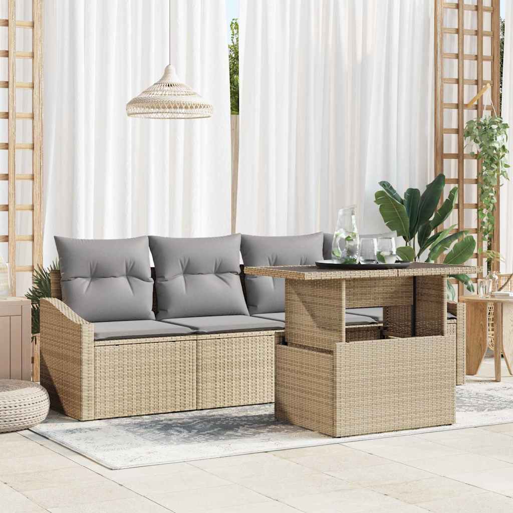 Set Divano da Giardino 5 pcs beige e grigio chiaro polyrattan | homemem39