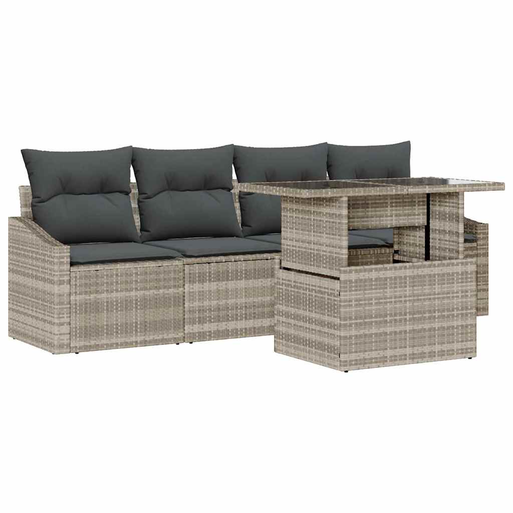 Set Divano da Giardino 5 pcs Grigio chiaro polyrattan | homemem39