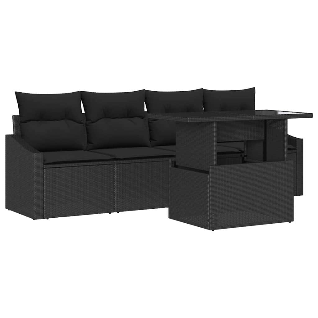 Set Divano da Giardino con cuscino 5 pcs Nero polyrattan | homemem39