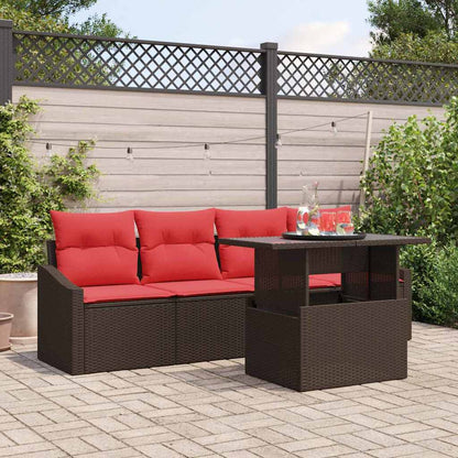 Set Divano da Giardino 5 pz 4-Numero di posti Marrone e Rosso | homemem39