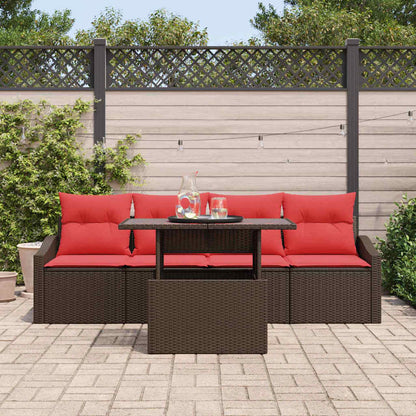 Set Divano da Giardino 5 pz 4-Numero di posti Marrone e Rosso | homemem39