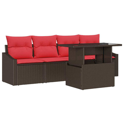 Set Divano da Giardino 5 pz 4-Numero di posti Marrone e Rosso | homemem39