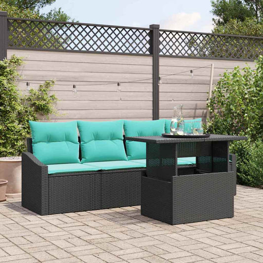Set Divano da Giardino con cuscino 5 pcs Nero e Blu Poly Rattan | homemem39