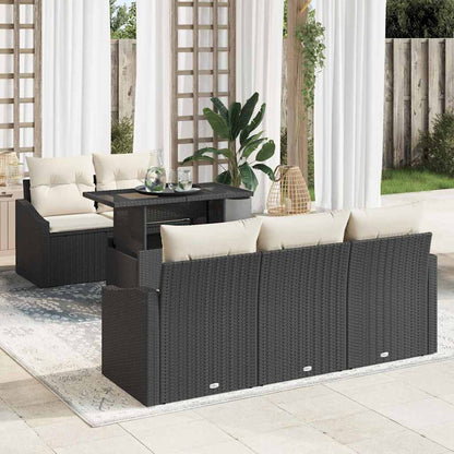 Set Divano da Giardino 6 pcs Nero e crema polyrattan | homemem39