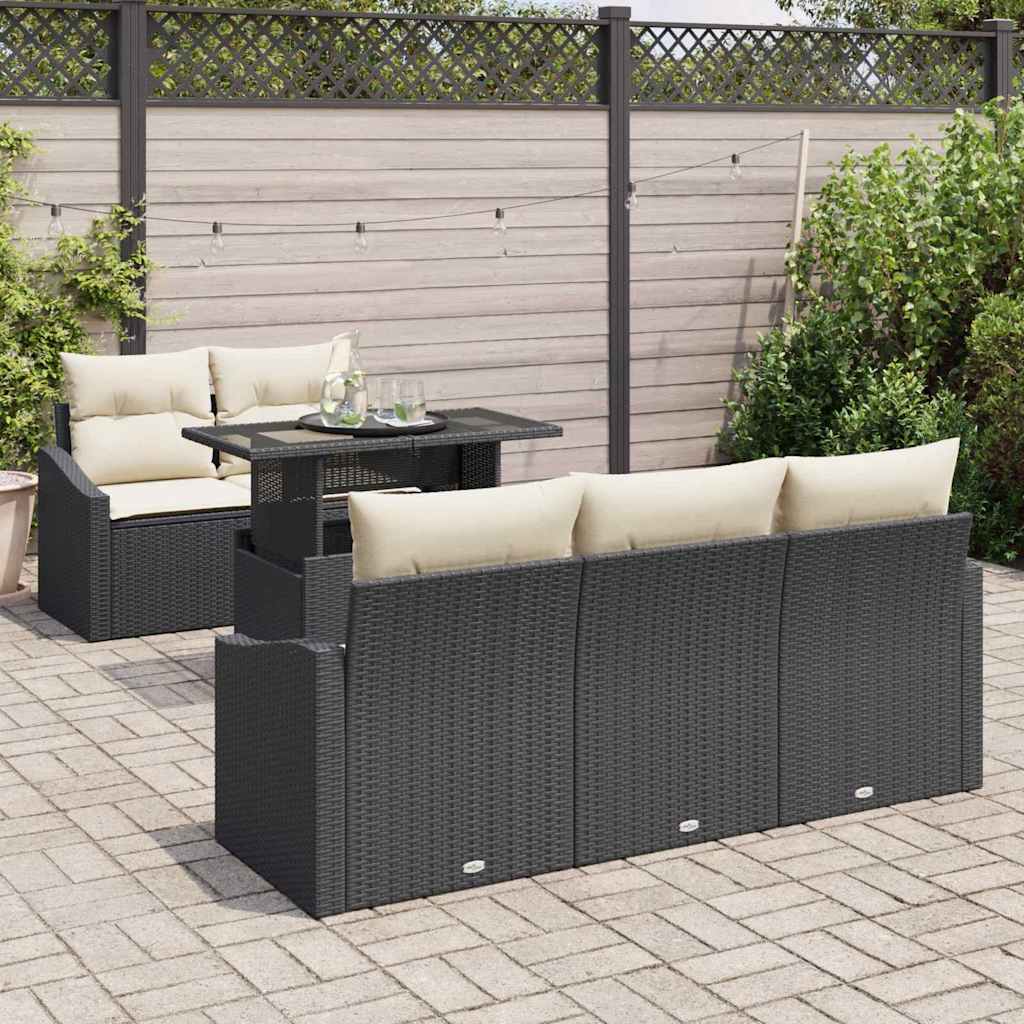 Set Divano da Giardino 6 pcs Nero e crema polyrattan | homemem39