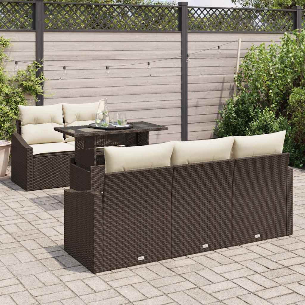 Set Divano da Giardino 6 pcs Marrone e crema polyrattan | homemem39