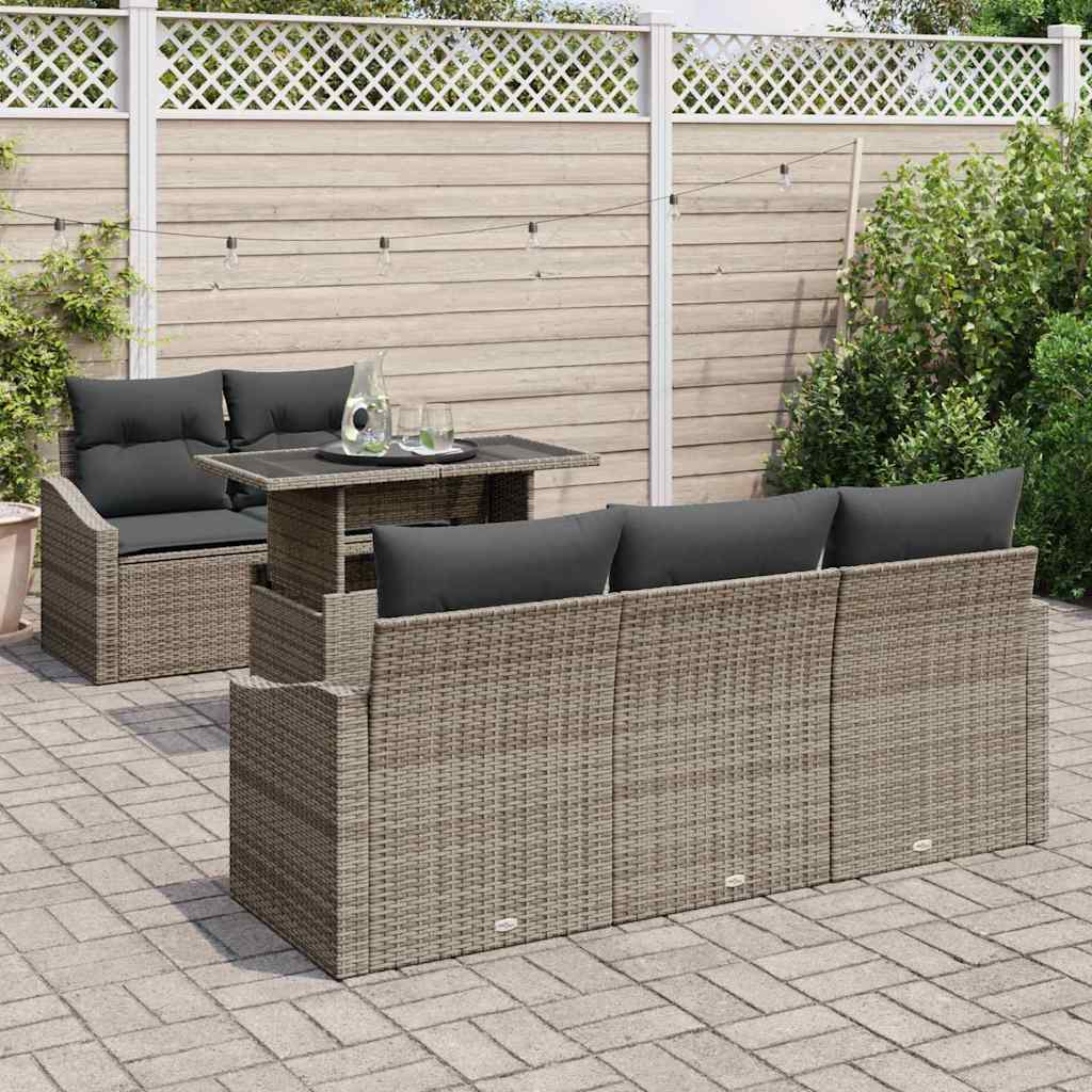 Set Divano da Giardino con cuscino 6 pcs Grigio polyrattan | homemem39