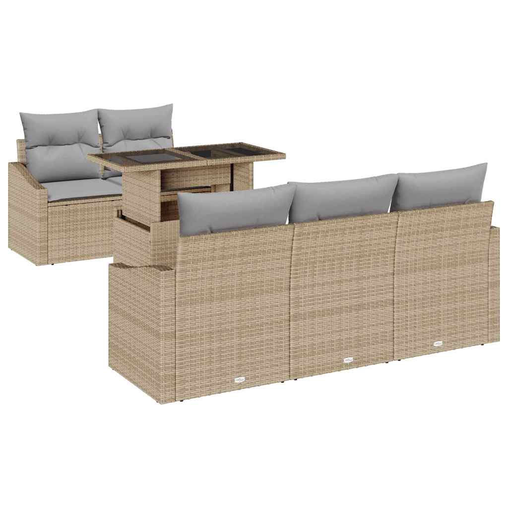 Set Divano da Giardino 6 pcs Beige e Grigio Chiaro polyrattan | homemem39