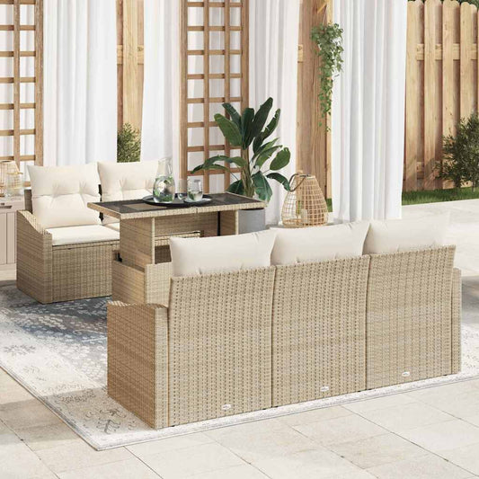 Set Divano da Giardino 6 pz Beige e Crema polyrattan