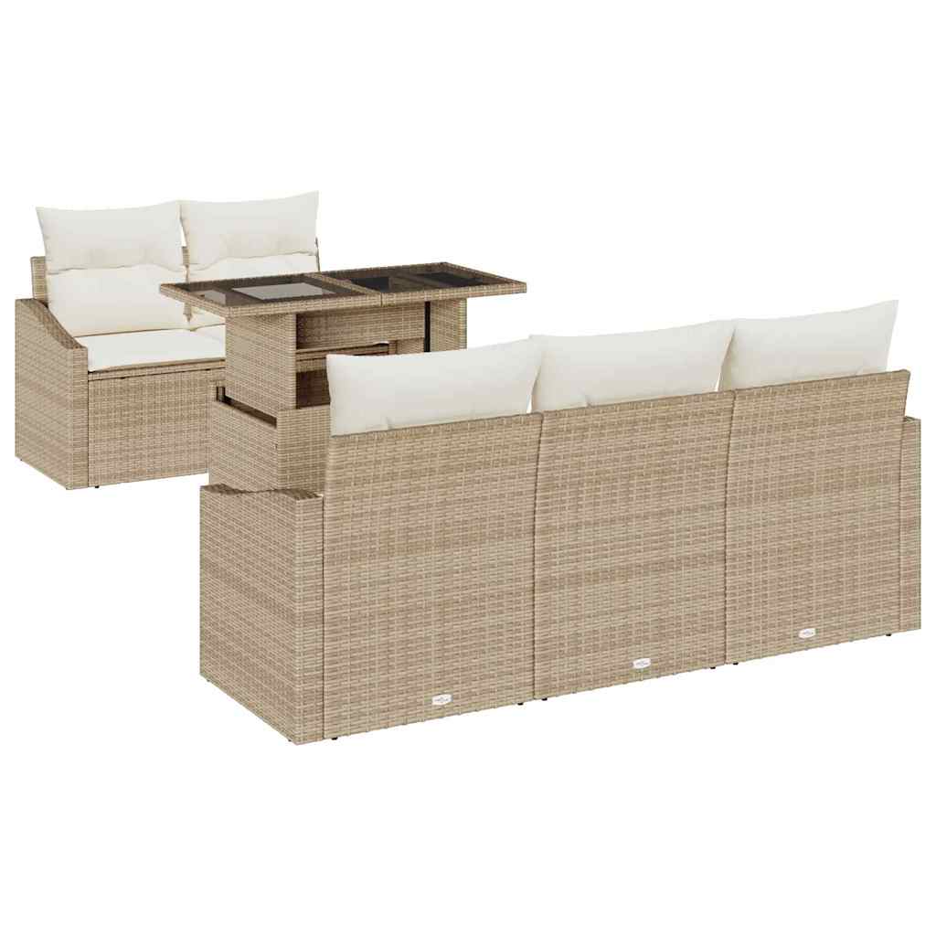 Set Divano da Giardino 6 pz Beige e Crema polyrattan