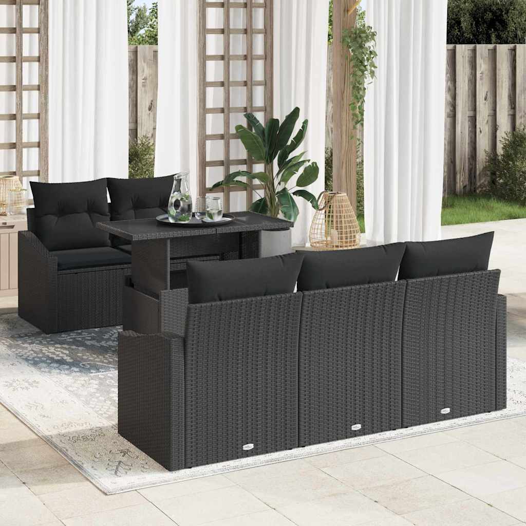 Set Divano da Giardino 6 pz Nero polyrattan