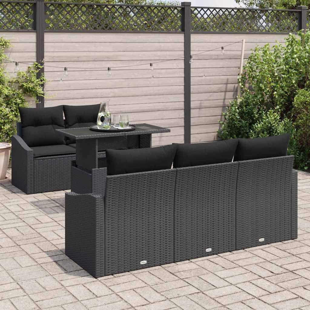 Set Divano da Giardino con archiviazione 6 pcs Nero polyrattan | homemem39