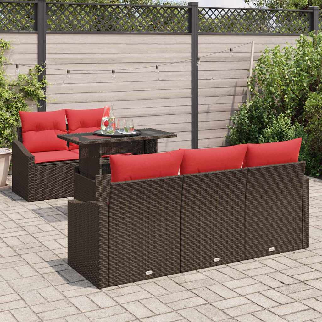 Set Divano da Giardino 6 pz 5-Numero di posti Marrone e Rosso | homemem39