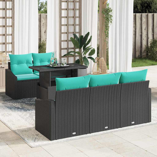 Set Divano da Giardino con cuscino 6 pcs Nero e blu polyrattan | homemem39