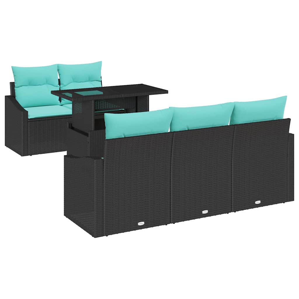Set Divano da Giardino con cuscino 6 pcs Nero e blu polyrattan | homemem39