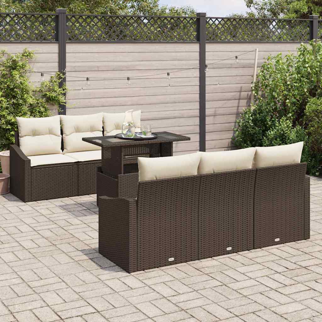 Set Divano da Giardino 7 pcs Marrone e Crema polyrattan | homemem39