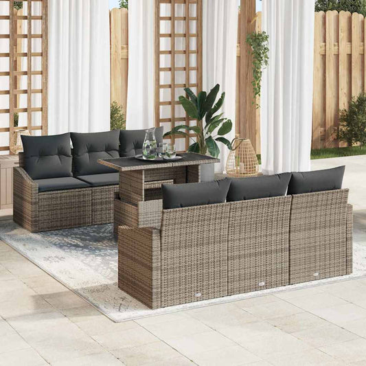 Set Divano da Giardino con cuscino 7 pcs Grigio polyrattan