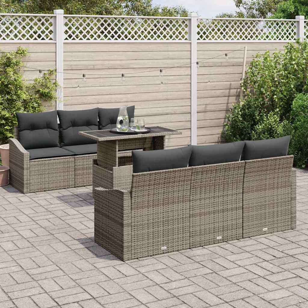 Set Divano da Giardino con cuscino 7 pcs Grigio polyrattan | homemem39
