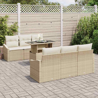 Set Divano da Giardino 7 pcs Beige e Crema polyrattan