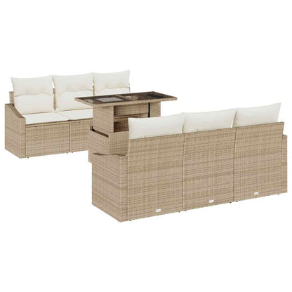 Set Divano da Giardino 7 pcs Beige e Crema polyrattan