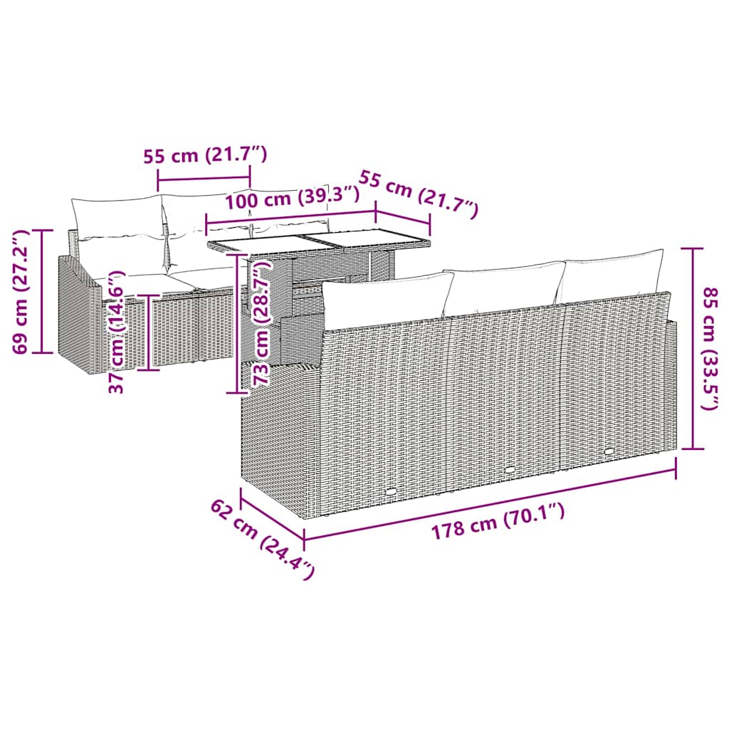 Set Divano da Giardino 7 pcs Beige e Crema polyrattan