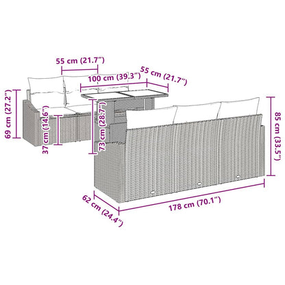 Set Divano da Giardino 7 pcs Beige e Crema polyrattan