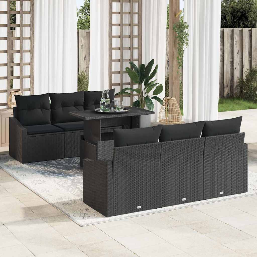 Set Divano da Giardino con archiviazione 7 pcs Nero polyrattan | homemem39