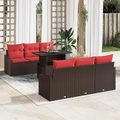 Set Divano da Giardino 7 pz 6-Numero di posti Marrone e Rosso | homemem39