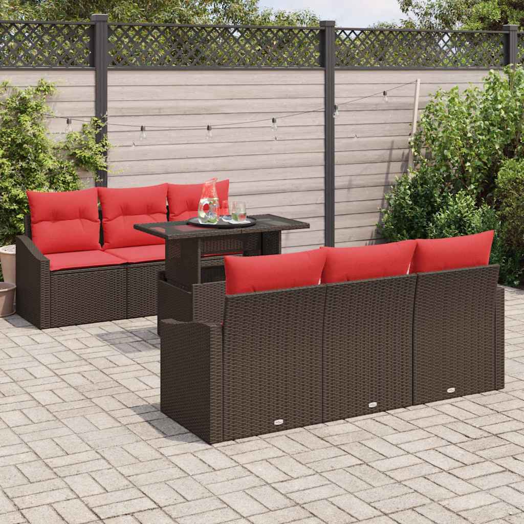 Set Divano da Giardino 7 pz 6-Numero di posti Marrone e Rosso | homemem39