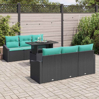 Set Divano da Giardino con cuscino 7 pcs Nero e blu polyrattan | homemem39