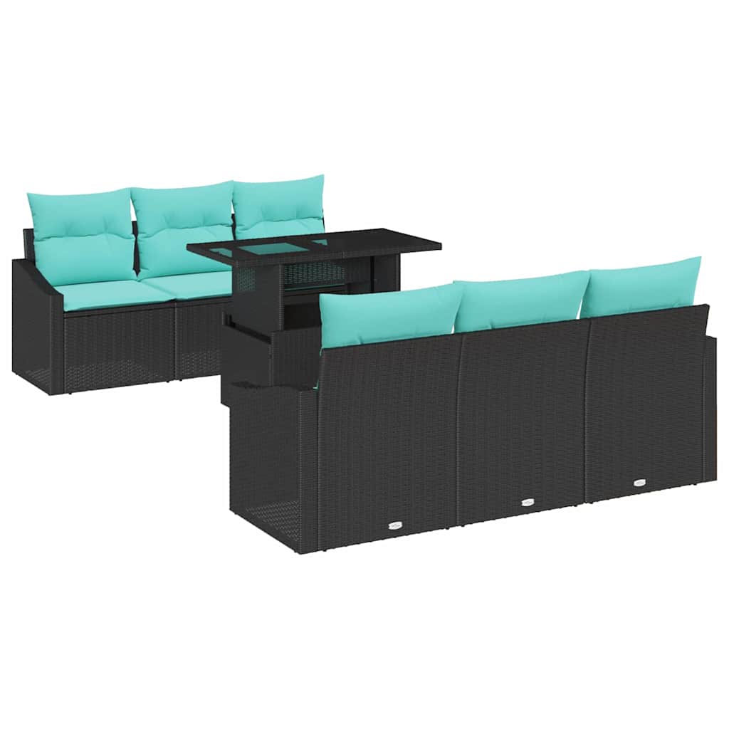Set Divano da Giardino con cuscino 7 pcs Nero e blu polyrattan | homemem39