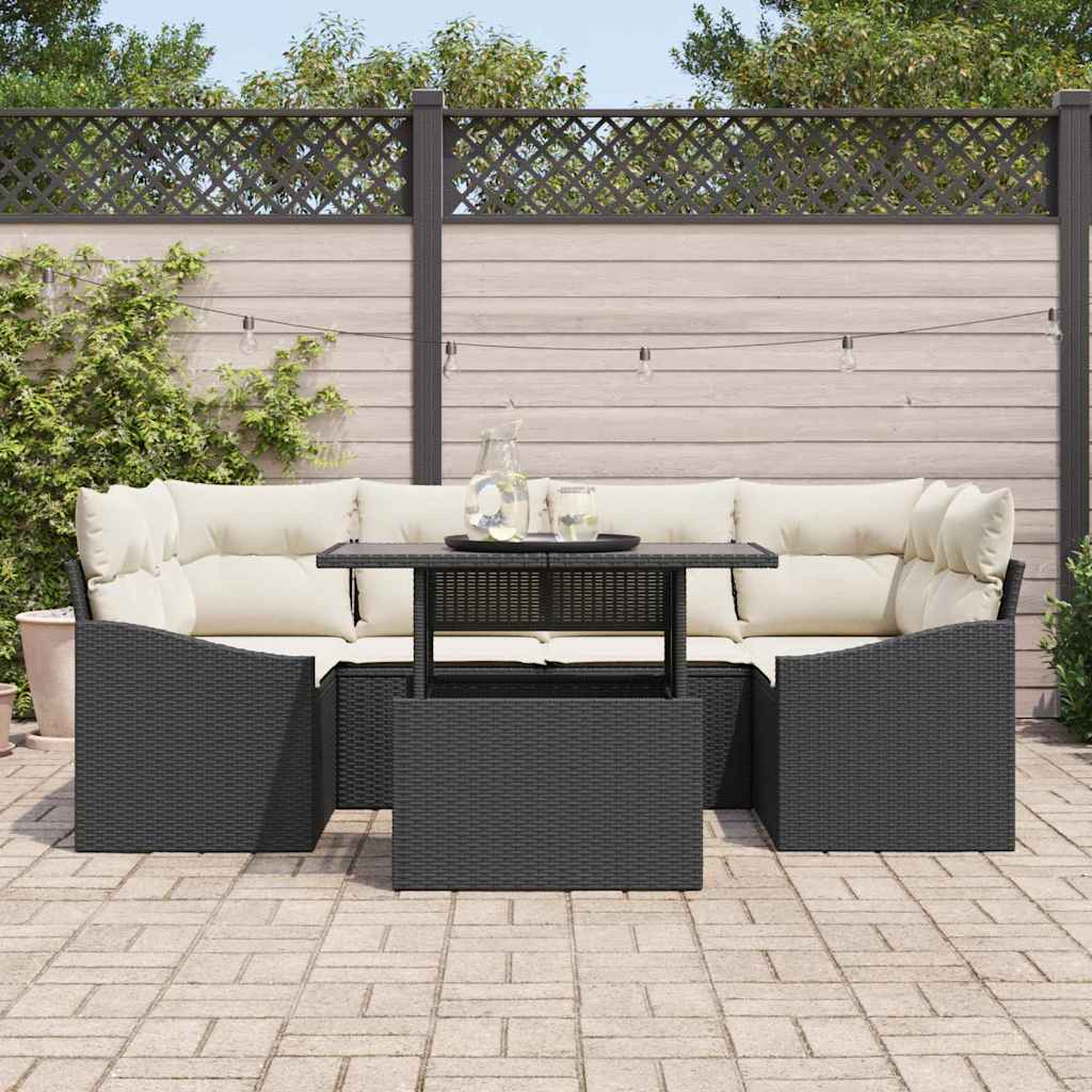 Set Divano da Giardino 7 pcs Nero e crema polyrattan | homemem39