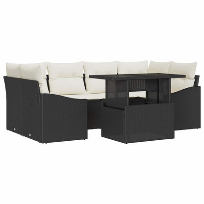 Set Divano da Giardino 7 pcs Nero e crema polyrattan | homemem39