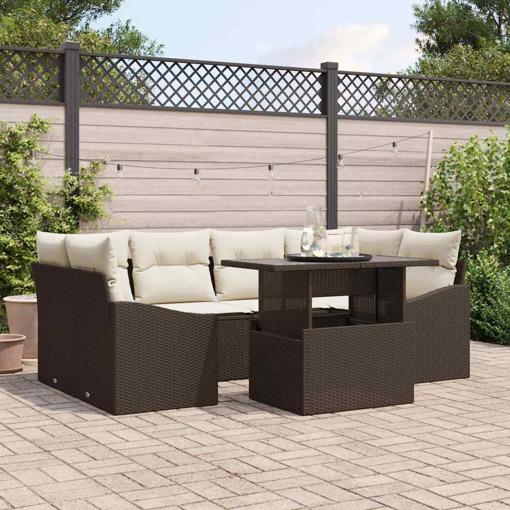 Set Divano da Giardino 7 pcs Marrone e Crema polyrattan | homemem39