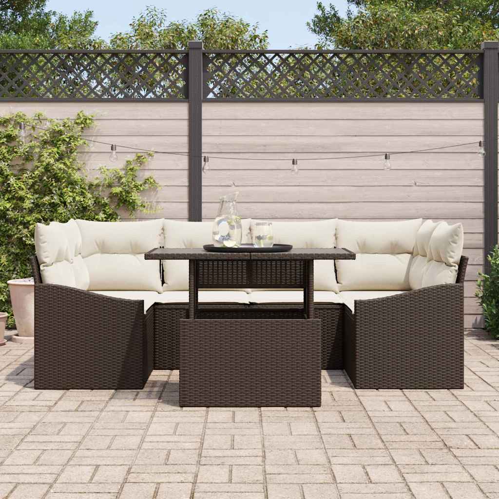 Set Divano da Giardino 7 pcs Marrone e Crema polyrattan | homemem39