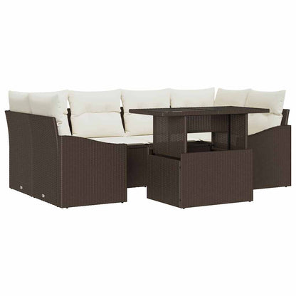 Set Divano da Giardino 7 pcs Marrone e Crema polyrattan | homemem39