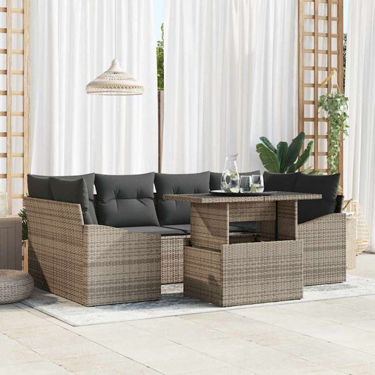 Set Divano da Giardino con cuscino 7 pcs Grigio polyrattan