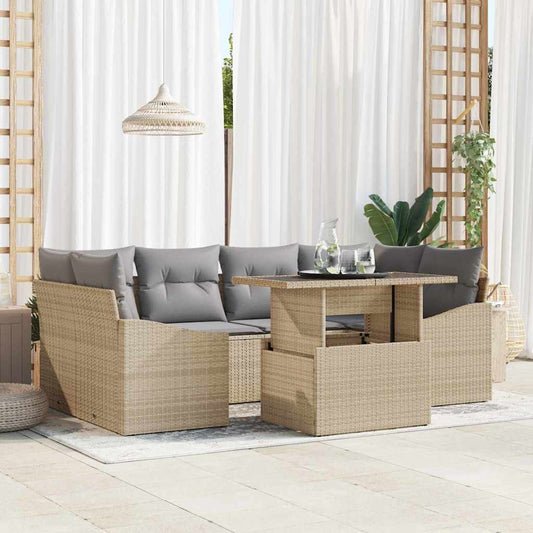 Set Divano da Giardino 7 pcs beige e grigio chiaro polyrattan