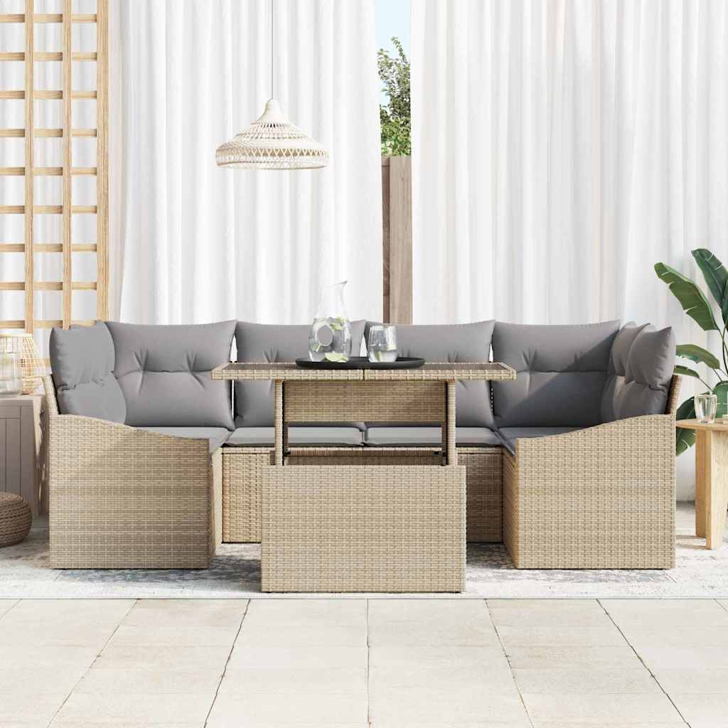 Set Divano da Giardino 7 pcs beige e grigio chiaro polyrattan | homemem39