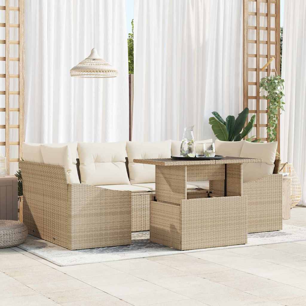Set Divano da Giardino 7 pcs Beige e Crema polyrattan