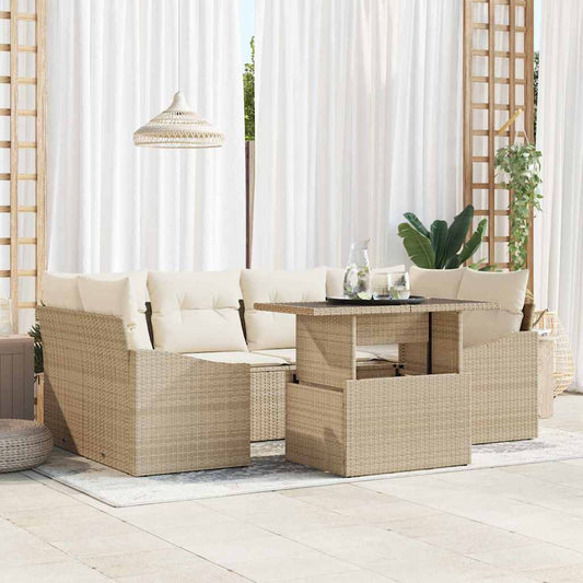 Set Divano da Giardino 7 pcs Beige e Crema polyrattan
