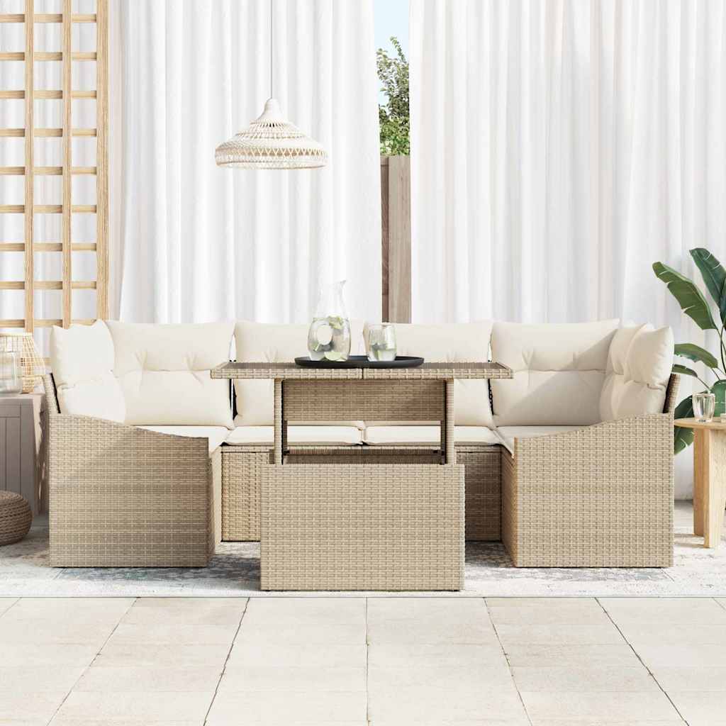 Set Divano da Giardino 7 pcs Beige e Crema polyrattan