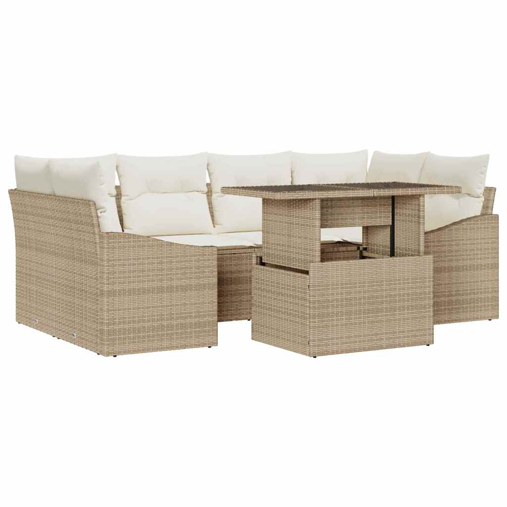 Set Divano da Giardino 7 pcs Beige e Crema polyrattan