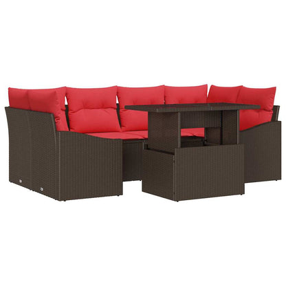 Set Divano da Giardino 7 pz Marrone e Rosso Poly Rattan | homemem39