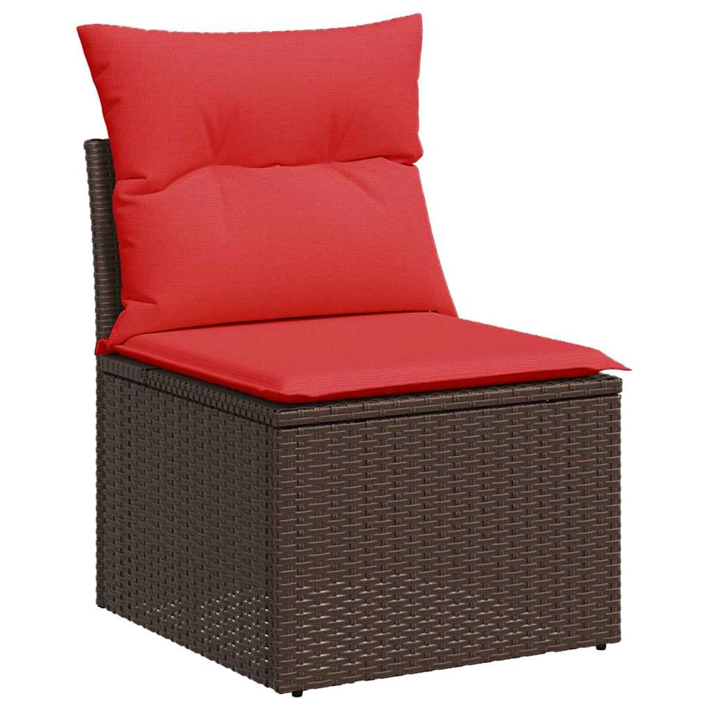 Set Divano da Giardino 7 pz Marrone e Rosso Poly Rattan | homemem39
