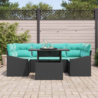 Set Divano da Giardino con cuscino 7 pcs Nero e Blu Poly Rattan | homemem39